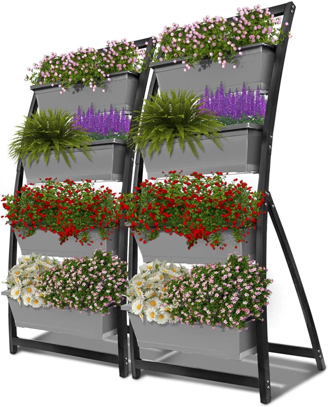 6-Ft Raised Garden Bed - Vertical Garden Freestanding Elevated Planter with 4 Container Boxes - Good for Patio or Balcony Indoor and Outdoor (2, Granite Grey)