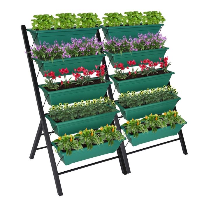 4FT Raised Garden Bed, Vertical Garden Planters w/ 5 Container Boxes, Elevated Freestanding Garden Kit Patio Backyard