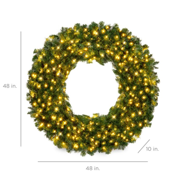 Pre-Lit Artificial Fir Christmas Wreath w/ LED Lights, Plug-In, PVC Tips