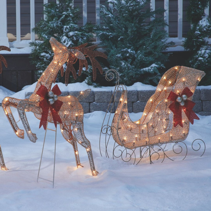 Golden Reindeer & Sleigh Pre-Lit Christmas Lawn Décor - Warm White