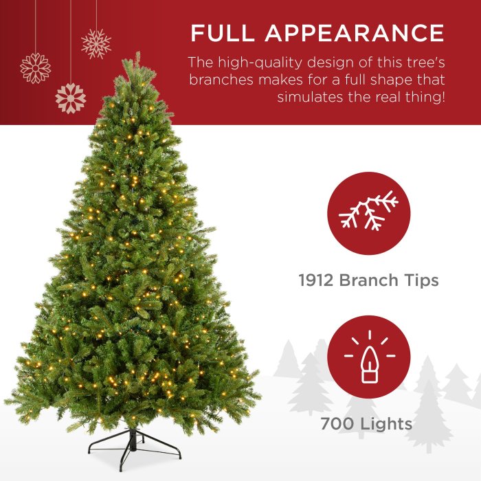 Pre-Lit Realistic Douglas Fir Christmas Tree w/ 8 Light Sequences, Base