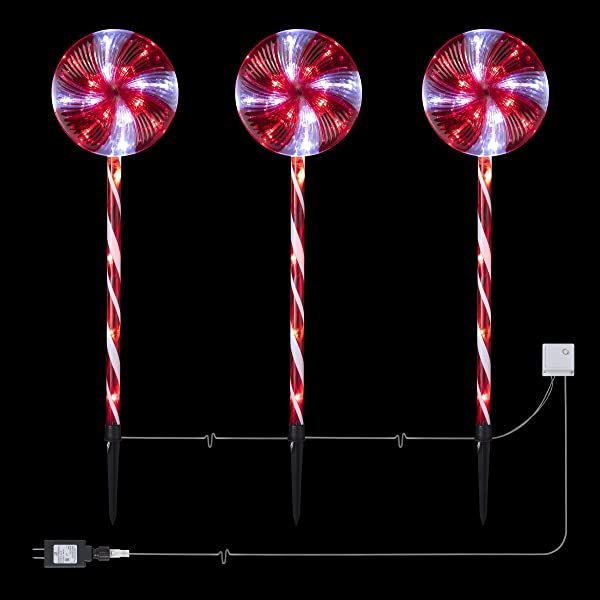 Decorative Winter Christmas Lights for Front Yard, Red and White, Set of 3 Holiday decor