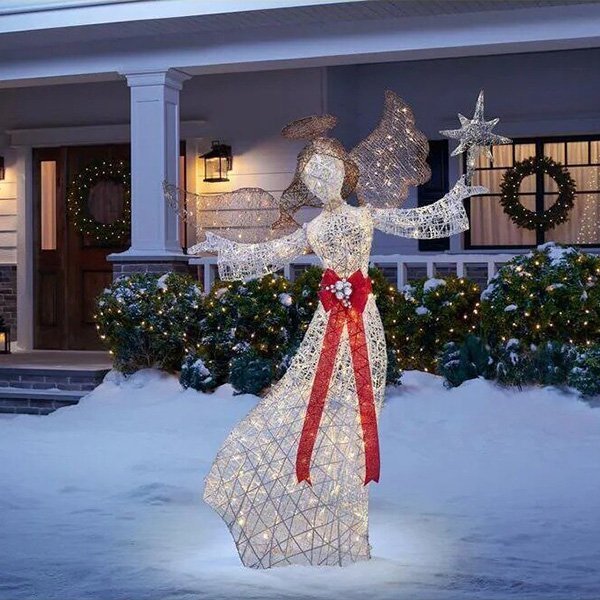 Polar Wishes LED 300-Light Angel with Star Yard Sculpture