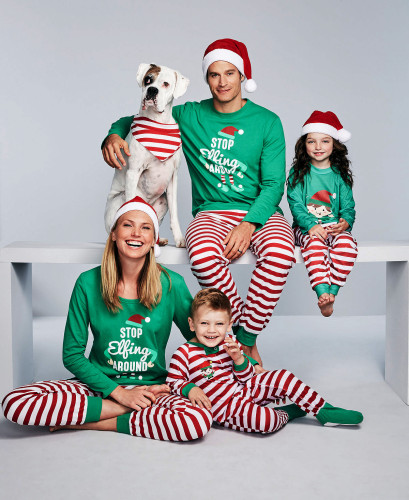 Christmas ELF Print Striped Family Matching Pajamas Set 2021