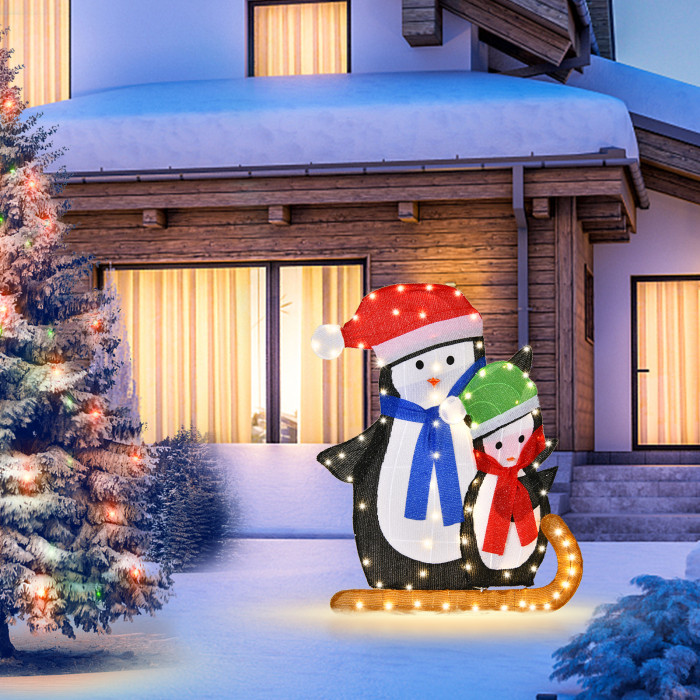 Lighted Standing Penguins Christmas Decoration Pre-Lit 80 LED Bulbs Artificial