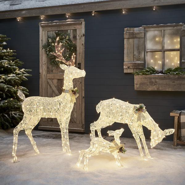 Christmas White Cotton Glitter Stag Reindeer Outdoor Figure