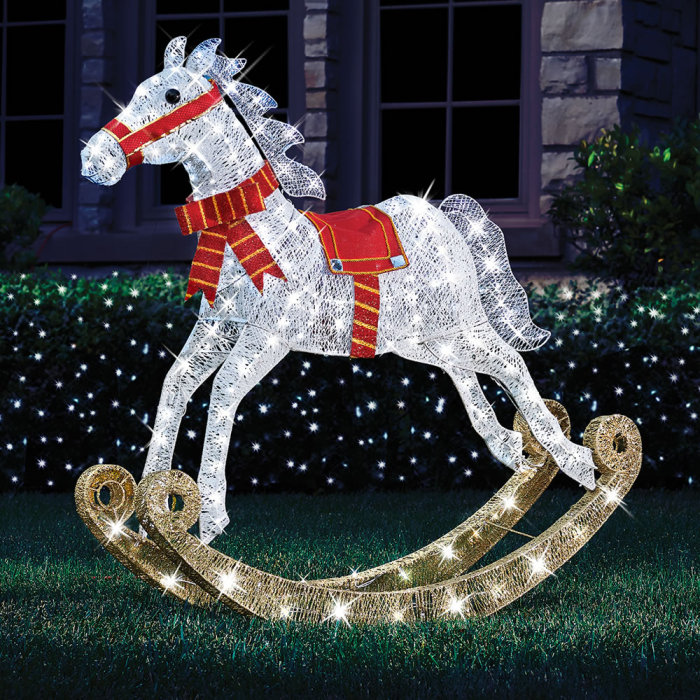 4' Tall Twinkling Christmas Rocking Horse Indoor Outdoor Holiday Yard Decoration