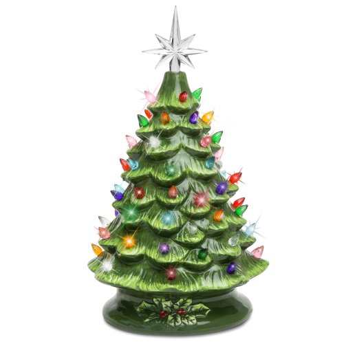 15in Pre-Lit Hand-Painted Ceramic Tabletop Christmas Tree w/ 64 Lights