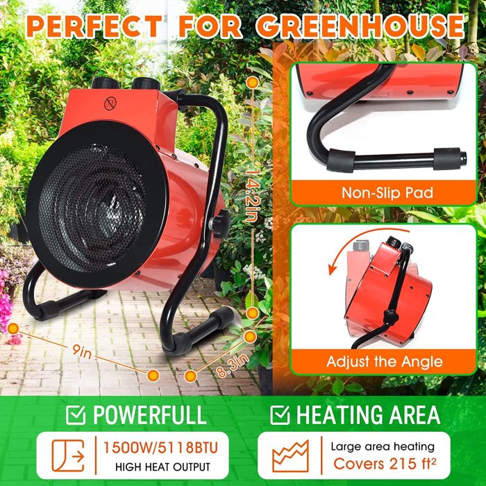 Greenhouse Heater with Digital Thermostat for Grow Tent, Winter Plants, Workplace,Fast Heating