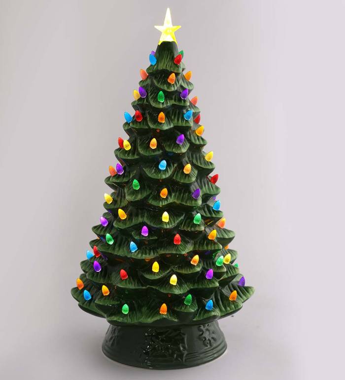 20” Indoor/Outdoor Battery-Operated Lighted Ceramic Christmas Tree - Green