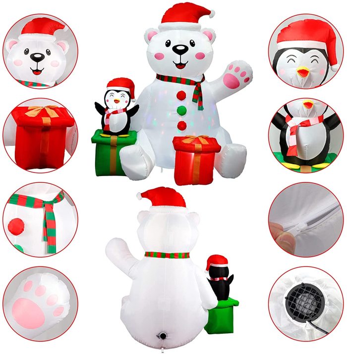 6 Ft Christmas Inflatables Outdoor Decorations, LED Light Up Polar Bear and Penguin Blow Up Inflatable Christmas Decorations for Yard Garden Lawn Indoor Xmas Holiday Party Decor