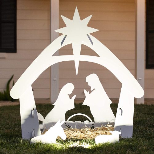 4ft Outdoor Nativity Scene, Weather-Resistant Decor, Christmas Holy Family Yard Decoration, Water-Resistant PVC - White