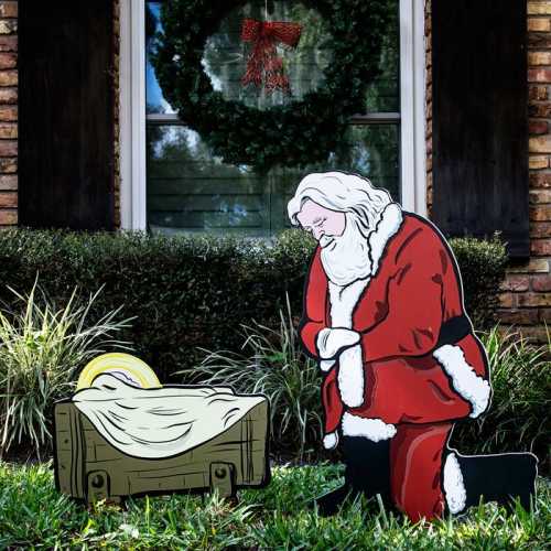 Kneeling Santa Outdoor Nativity Set