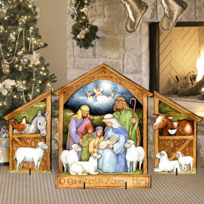 Outdoor Christmas Decor - Holly Family Nativity Display Set of 3 Outdoor