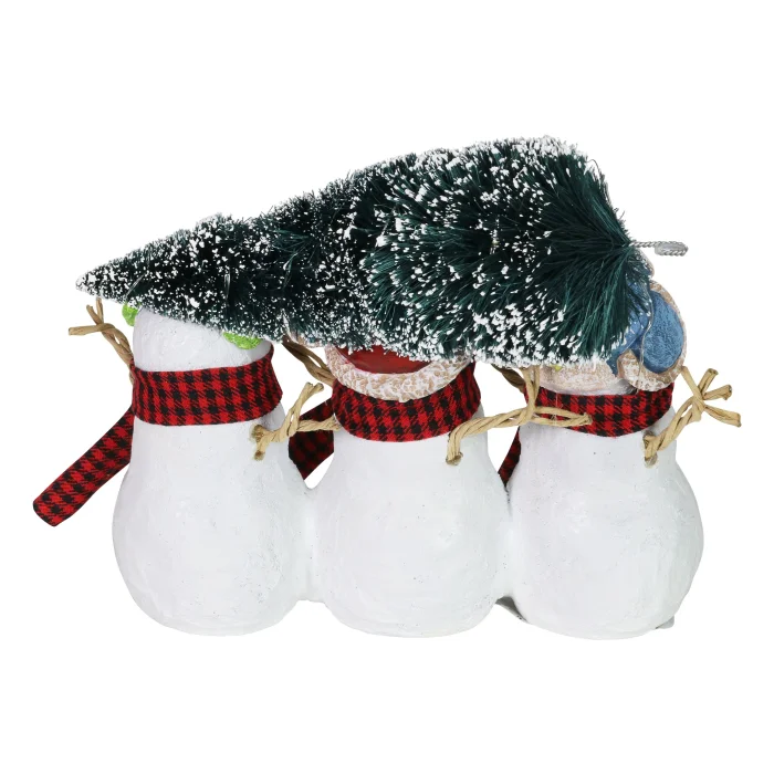 Three Snowmen Carrying a LED Christmas Tree Statue on a Battery Powered Automatic Timer, 9.5 by 7.5 Inches