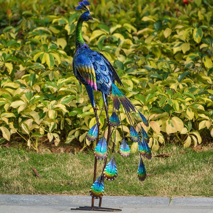 35 inch Metal Peacock Decor Garden Sculptures and Statues, Standing Peacock Yard Art for Outdoor Decor, Bird Lawn Ornament for Outside Backyard Porch Patio Decorations