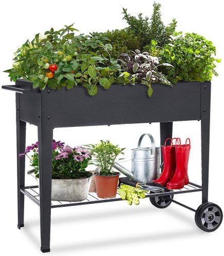 Raised Planter Box with Legs Outdoor Elevated Garden Bed On Wheels for Vegetables Flower Herb Patio