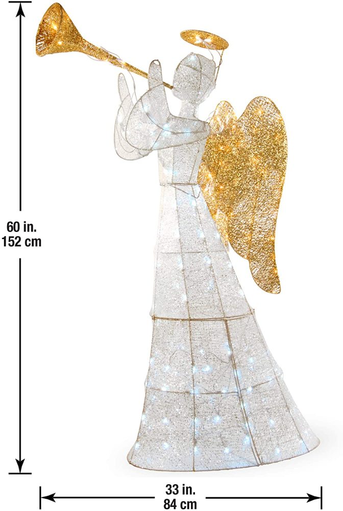 Pre-lit Artificial Christmas Decor | Includes Pre-strung LED Lights and Ground Stakes | Crystal Angel - 5 ft