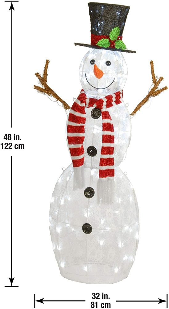 4 ft Snowman Christmas Decor Includes Pre-strung White Lights and Ground Stakes