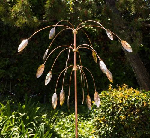 Wind Sculpture: Kinetic Copper Triple Spinner - Falling Foliage