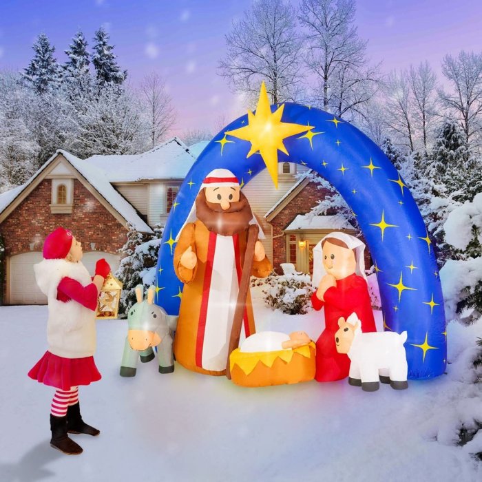 Christmas Inflatable Nativity Scene Outdoor 7.5FT W Inflatable Christmas Decorations for The Yard