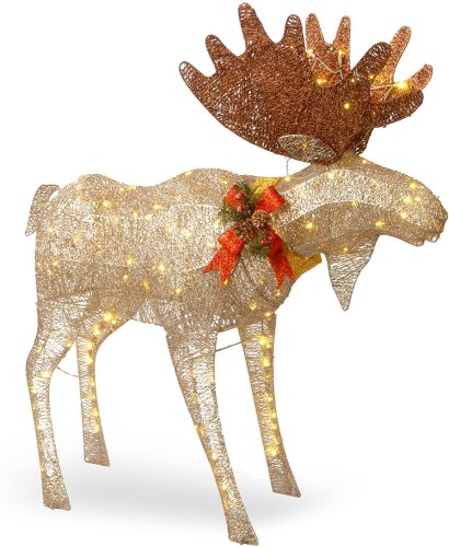 Lighted Christmas 4ft Crystal Splendor Moose Outdoor Yard Decoration Set,Includes Pre-strung White LED Lights and Ground Stakes