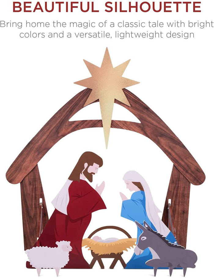4ft Outdoor Nativity Scene, Weather-Resistant Decor, Christmas Holy Family Yard Decoration, Water-Resistant PVC - Colored