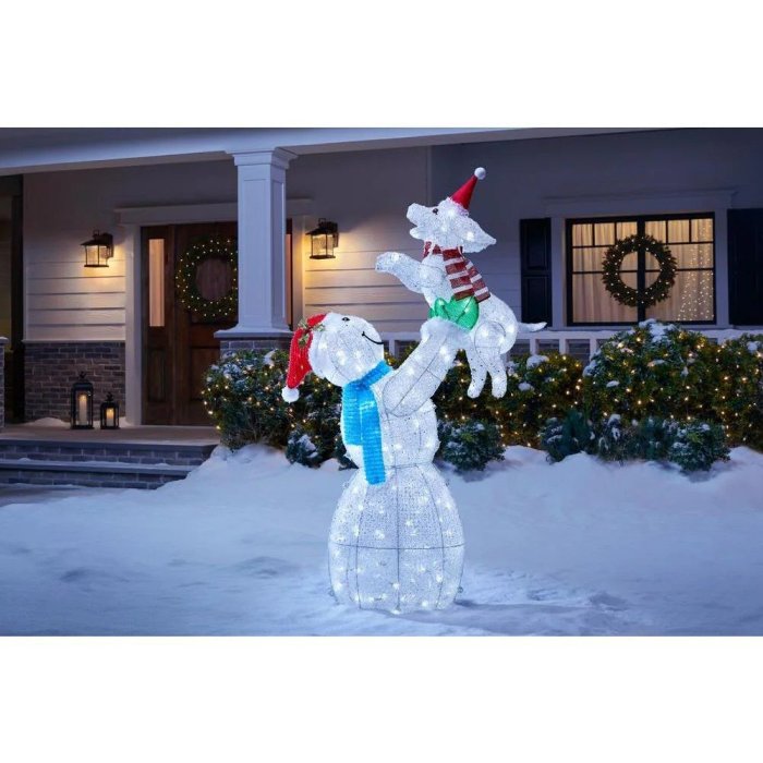 Icicle Shimmer LED Snowman with Dog Yard Sculpture