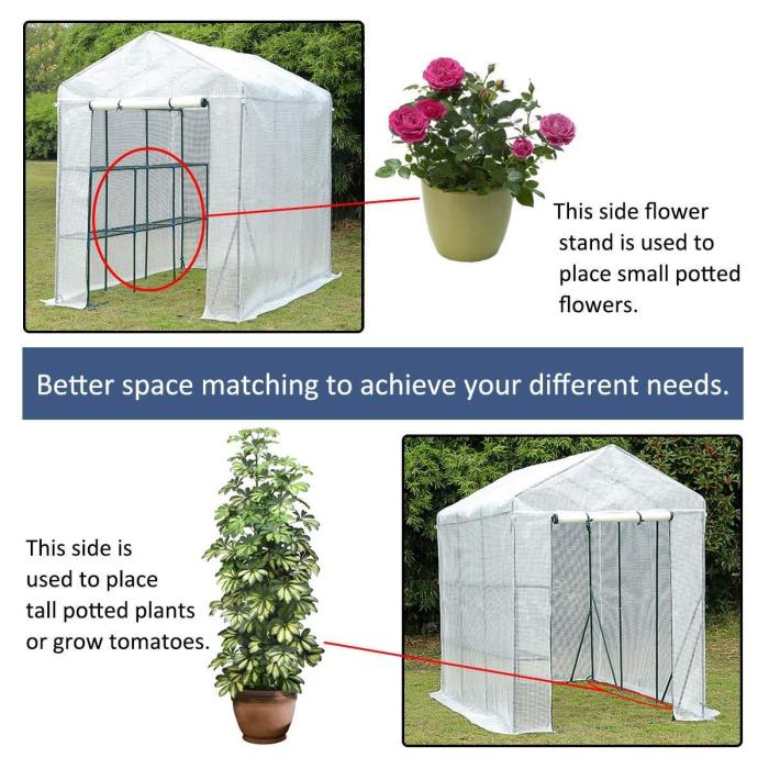 4.6'x7'x6.4' Small Walk-in Greenhouses w/ 2 Tier 6 Shelves, White