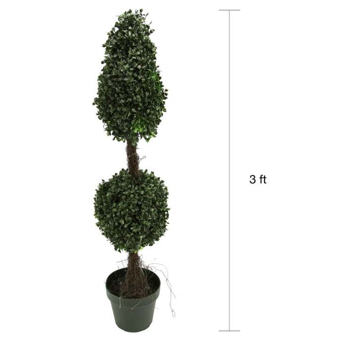 Artificial Double Ball Boxwood 3' Topiary Plant Tree in Pot (Set of 2) - Black