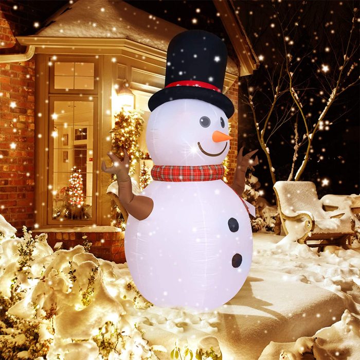 8ft Christmas Decorations Rotating Built Outdoor Yard Lawn Lighted for Holiday Season, Quick Air Inflated, 8 Foot High, Snowman w/Colored LED