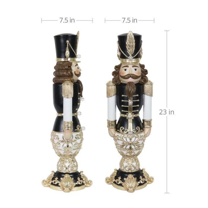 Hand Painted Black and Gold Nutcracker Soldier with LED Uniform on a Battery Powered Automatic Timer, 23 Inch - Multi - Resin