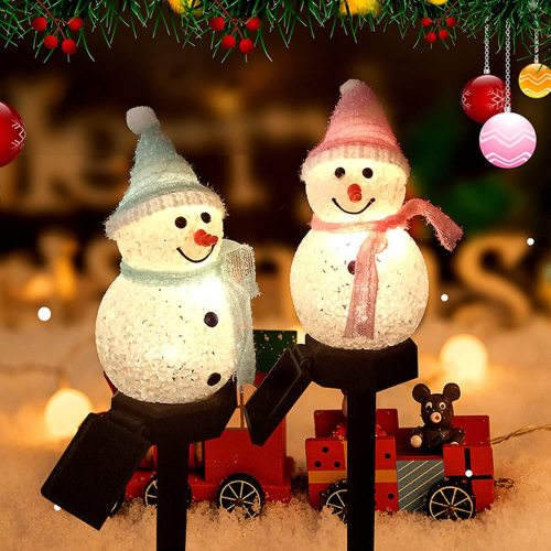 2 Pack Solar Lights Outdoor Yard Decoration Solar Garden Lights Outdoor Christmas Decorations Snowman Ornament Landscape Pathway Lights for Patio Pathway