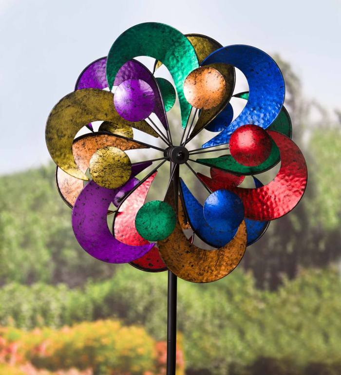 Oversized Multicolor Solar Lighted Gala Wind Spinner with Four Rotors