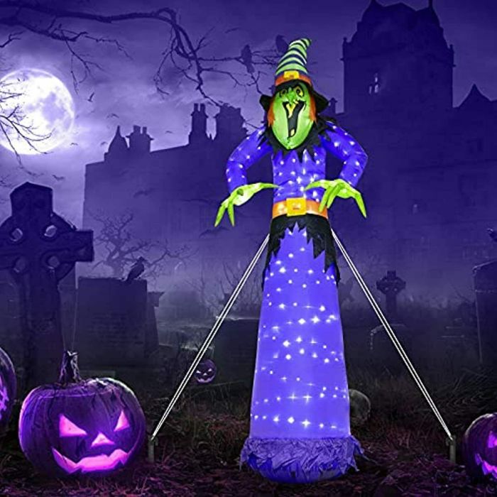 10Ft Halloween Inflatable Witch Blow up Yard Decorations with 248 Built-in LED Lights for Outdoor Holiday Party Decoration Lawn Garden Decor