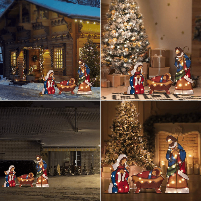 Pre-Lit Family Nativity Scene Holiday Christmas LED Lights Outdoor Decor 3 Piece