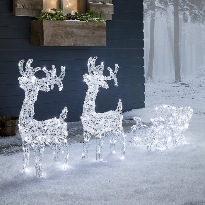 Christmas Acrylic Reindeer & Sleigh Light Up Outdoor Figure