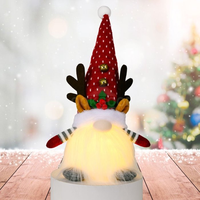 Antler Gnome Elf Family With Light For Christmas Gift