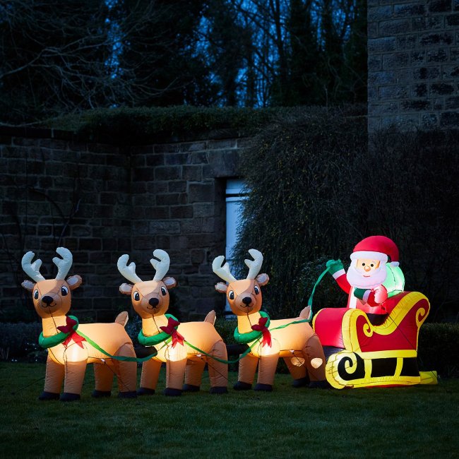 Santa's Sleigh & Reindeer Christmas Inflatable