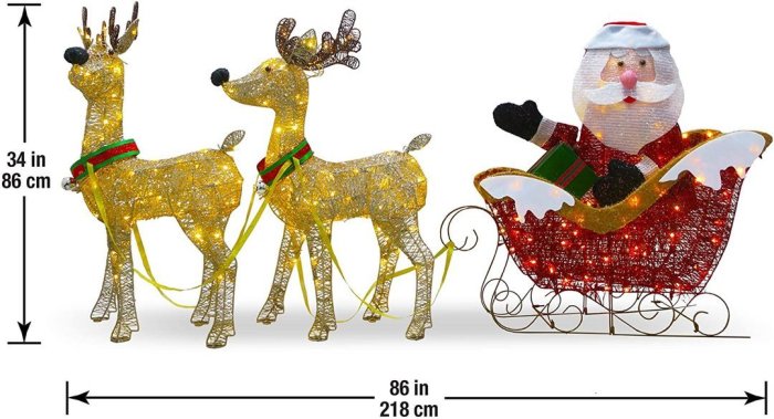 Pre lit Artificial Christmas Decor Includes Strung White Lights and Ground Stakes-Reindeer and Santa's Sleigh,4 Inch