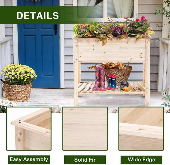 Raised Garden Bed,Wood Planters Bed with Large Storage Shelf,47x21x35 inch Garden Boxes Outdoor Raised Suitable for Vegetable