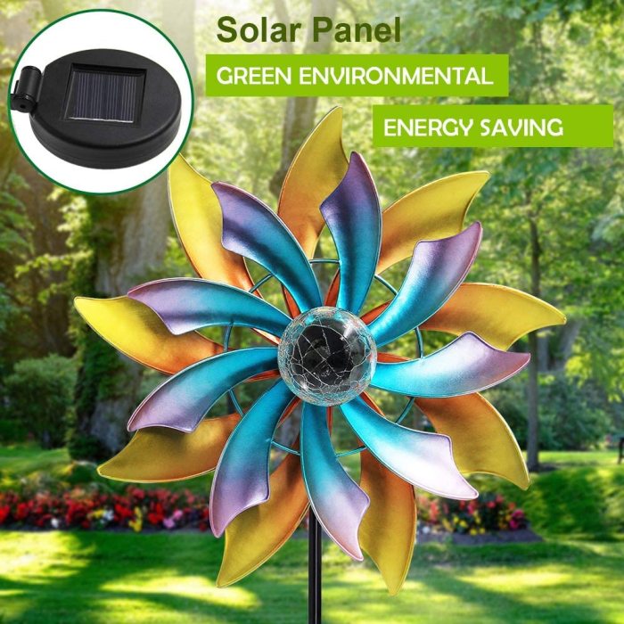 57 Inch Solar Wind Spinner with Metal Garden Stake, Multi Color Changing LED Solar Powered Glass Ball, Outdoor Wind Catcher Yard Patio Christmas Holiday Decoration