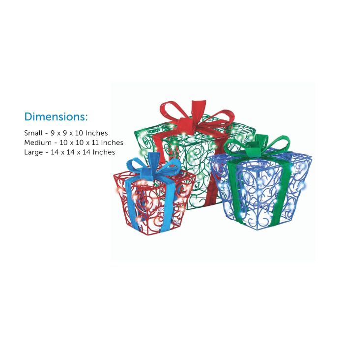 Fuzzy Gift Boxes Pre-Lit LED Christmas Lawn Décor - 3 Pack