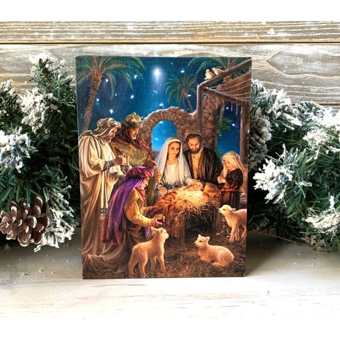 8  Blue and Yellow Nativity Scene Lighted Tabletop Decor