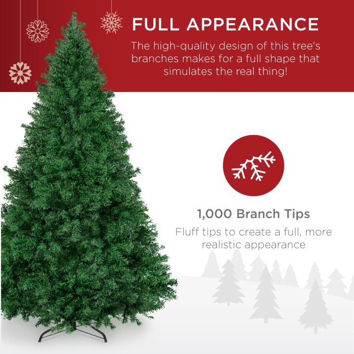Premium Artificial Pine Christmas Tree w/ 1,000 Tips, Foldable Metal Base