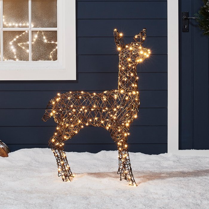 Brown Rattan Doe Reindeer Light Up Outdoor Figure