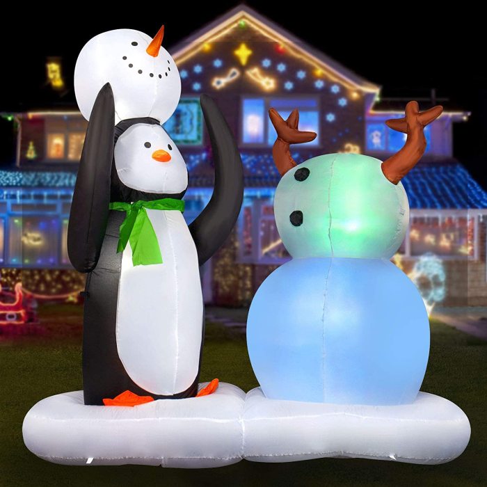 7 FT Christmas Inflatable Penguins with Snowman Outdoor Decoration with Build in LEDs, Blow up Indoor, Yard, Garden Lawn Decoration