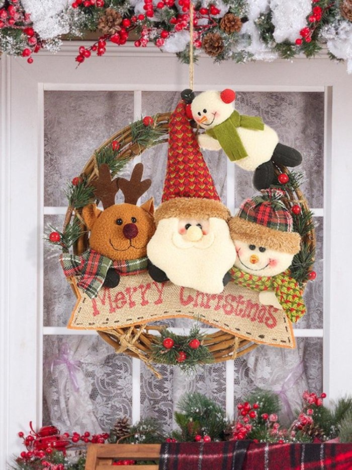 Rattan Wreath Christmas Doll Hanging Home Wall Holiday Decor Craft Gift