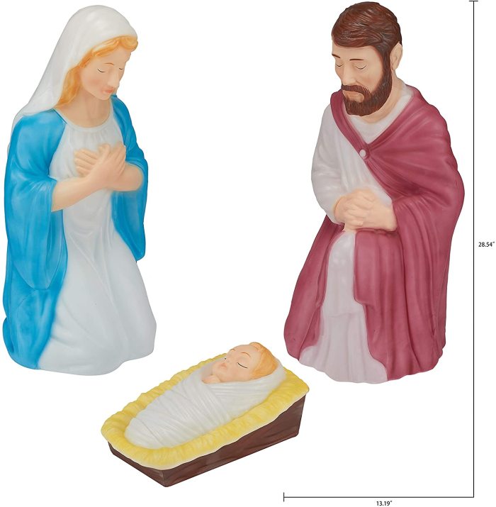 3 Piece Outdoor Nativity Scene Holy Family with Lights Holiday Decoration