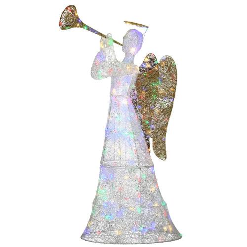 60 in. Trumpeting White Angel with Multi-Color LED Lights